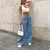 Women's Jeans Cargo Pants Clothing High Street Vintage Washed Waisted Woman Casual Multi Pocket Wide Leg Baggy 230306