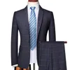 남자 양복 블레이저 블레이저와 바지 클래식 격자 무늬 비즈니스 사무실 정장 2- 피스 정장과 1 개의 재킷 신랑 웨딩 드레스 파티 호스트 바지 230307