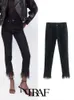 Jeans Femme TRAF Femmes 2023 Loisirs Mode Solide Ourlet élastique avec garniture en plumes Pantalon Slim Mujer 230306