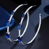 Brincos de garanhão zlxgirl cor azul cor cúbica zircão de breol círculo jóias para mulheres metal cobre casamento brinco moda orars bijou