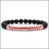 Beaded Strands 10Pc/Set Black Men 8Mm Beads Bracelet Set For Women Healing Energy Bracelets Handmade Jewelry Drop Delivery Dhjtv