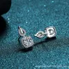 Stud Earrings Passed Diamond Test Perfect Cut Moissanite Four Claw Square 925 Sterling Silver Ear Studs Engagement Luxury Jewelry