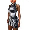 Casual Dresses Women Bodycon Dress Sexy Backless Sleeveless Striped Colorful Mini High Neck Package Hip Female Outfits Party Summer 2023