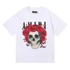 T-shirt à manches courtes en coton imprimé tête de mort Rose, Style américain, pour hommes et femmes, même grand pull à manches courtes