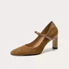 Dress Shoes Spring And Summer Style Square Head Leather Suede Single Thick High-heeled Banquet Large Small Women's