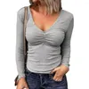 Женское поло 2023, элегантная женская осенняя футболка с длинным рукавом и пуговицами, повседневная туника в рубчик, блуза, пуловер, топы