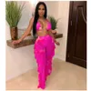 2023 Women Tracksuits 2 Two Piece Mesh Bikini Beach Set Sexy Swimwear Tie Dye Printed V Neck Backless Wear Bandage Swimsuits Wholesale Pleated Pants