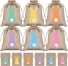 24pcs/set Easter Burlap Bags Cute Rabbit Bag Funny Bunny Egg Collection Bunches Candy Packaging Small Gift Pouch With Drawstring For Party Favor RRA