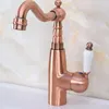 Bathroom Sink Faucets Antique Red Copper Vanity Faucet 360 Rotate Spout Deck Mount Cold Mixer Water Tap Ceramic Handle