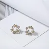 Stud Earrings Korean Version Sweet Color Wreath Temperament Fresh Girl Diamond Petal Shell