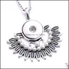 Pendant Necklaces Fahion Retro Sier Snap Button Jewelry Acrylic Pearl Paved Feather Charms 18Mm Snaps Buttons Necklace For Women Noo Dhb9L