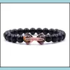 Brins de perles Bracelet en agate noire Micro incrusté de zircon en alliage octogonal Hommes et femmes Personnalité Drop Delivery Bijoux Bracelets Dhebw