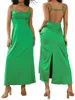 Casual Dresses Elegant Satin Dress for Women Sexig spaghetti rem rygglöst ihålig bodycon maxi lång bröllopsfest vestido