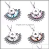 Pendant Necklaces Fahion Retro Sier Snap Button Jewelry Acrylic Pearl Paved Feather Charms 18Mm Snaps Buttons Necklace For Women Noo Dhb9L