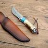 Özel Teklif G7203 Damscus sabit bıçak av bıçağı geyik kolu açık kamp yürüyüşü balıkçılık avı hayatta kalma deri kılıflı düz bıçaklar