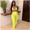 2023 Women Tracksuits 2 Two Piece Mesh Bikini Beach Set Sexy Swimwear Tie Dye Printed V Neck Backless Wear Bandage Swimsuits Wholesale Pleated Pants