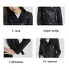 Women's Jackets Elegant Short Jacket Women Zip Pocket Fashion Leather Coat Lady Lapel Outfit Clothes Female Locomotive Style Streetwear Girl Top 230307