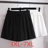 Kvinnors shorts 2023 Summer Plus Size Women Clothing för stor lös avslappnad elastisk midja Chiffon Belt White Black 7xl