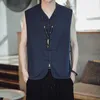 Herentanktops 2023 Chinese stijl mouwloze vest mannen Traditionele pure katoenen vest zomertouw knop Cardigan top los homme