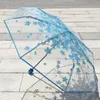 Umbrella automática de flor de cerejeira transparente 3 dobras de chuva de chuva de vento garotas Clear sakura guarda -chuva dobrável TH0818