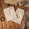 メンズジャージシャツズボン春中国風のメンズシャツコットンとリネンシャツメンズカジュアルシャツ服のセットサイズM-5XL 230307
