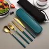 Dinnerware Sets 4Pcs Portable Stainless Steel Tableware Cutlery Knife Fork Spoon Travel Camping Flatware With Box Set Kitchen