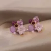 Urok Purple Crystal Flower Coldings for Woman Korean Fashion Jewelry Wedding Party Girl Elegance Zestaw Akcesoria G230307