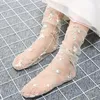 Vrouwen sokken zomer borduurwerkbloemen tule transparante lange femme mesh dunne jurk streetwear calcetines mujer