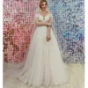 Elegante vestido de casamento linha pura jóia pescoço mangas compridas vintage costas inteiras boêmio vestidos de noiva ocidentais barato 328 328