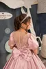 Mädchenkleider rosa Satinblume für Hochzeitsbogen zurück Kinder Party Mädchen Festzug Baby Geburtstag Promkleider