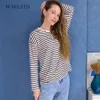 Women's T-Shirt WAVLATII Women Striped Long Sleeve T-shirts Female Streetwear Autumn Spring Cotton Tees Tops WLT2110 230307