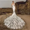 Gorgeous Beach Mermaid Wedding Dresses Straps Bridal Gown V Neck Lace Applique Boho Satin Sweep Train Custom Made Plus Size vestido de novia 2022 Designer
