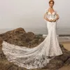 Berta Mermaid Wedding Dresses Spaghetti Lace Appliqued Ruffle Backless with wrap Illusion Bridal Gowns Custom Made Vestidos De Novia