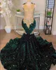 Arabische Aso Ebi Emerald Green Evening Jurken Sheer Lace Velvet kralen zeemeermin prom receptie verjaardagsbetrokkenheid jurken