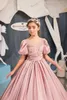 Mädchenkleider rosa Satinblume für Hochzeitsbogen zurück Kinder Party Mädchen Festzug Baby Geburtstag Promkleider