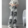 Kvinnors jeans slipsfärgade målade kvinnor hög midja bred ben denim byxor hippie lös rak pappa långa byxor 2023