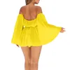 Casual Dresses Women Off-Shoulder Dress Vuxna Sexig bindning Solid Color Boat Neck Slit SleepCasual