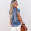 Camisetas femininas jeans Summer mulheres camisetas sem mangas bolsos retos de estilo casual solto de jeans azul de cor azul de cor sólida feminina