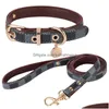 Dog Collars Leashes Designer Harness And Set Soft Adjustable Printed Leather Classic Pet Collar Leash Sets For Small Dogs Chihuahu Dhysx