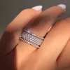 Anéis de banda Moda Clássico 5 Row Zircão Anel de Noivado Cor Prata Noiva Promessa Anéis de Casamento para Mulheres Presentes Jóias Anillos Mujer AA230306