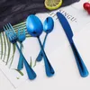 Учебные посуды наборы с синими столовыми прибором наборы набор вилков ножи ложки из нержавеющей стали.