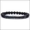 Beaded Strands 10Pc/Set Black Men 8Mm Beads Bracelet Set For Women Healing Energy Bracelets Handmade Jewelry Drop Delivery Dhjtv