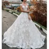 Full A Line Wedding Dresses With Sheer Scoop Neck Cap Sleeves Lace Appliqued Bridal Gowns 2023 Boho Garden Sweep Train Vestidos 328 328
