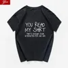 Men's T Shirts You Read My Shirt That's Enough Social Interaction For One Day Funny Loose Streetwear Aesthetic Tops Tshirt Men Clothing