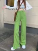 Jeans femme avocat vert fermeture éclair fente jambe large femme rétro taille haute droite Y2k pantalon pantalon