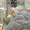 Bedding Sets Cream Ice Plaid Double-Layer Yarn Four-Piece Set All Cotton Pure Quilt Cover Bed Sheet