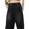 Women's Jeans Navy Blue High Waist Women American Fashion Vintage Streetwear Style Wide Leg Jean Female Denim Trouser Baggy Pants 230306