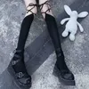 Medias de seda sexy encaje estilo japonés mujeres Lolita muslo calcetines altos Harajuku gótico Criss Cross cordones vendaje estudiante sobre medias hasta la rodilla