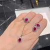 Lovers Royal Ruby Diamond Jewelry set 925 Sterling Silver Wedding Ring Earrings Necklace For Women Bridal Engagement Jewelry