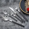 Dinnerware Sets 304 Stainless Steel Glossy Silver Wooden Tableware Western Knife Fork Teaspoon Cutleries Kitchen Supplies